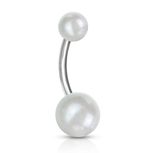 Piercing Nombril Ventre Boule Diamant Perle Bijoux Acier Chirurgical Inoxydable Anti Allergique Banane Barbell Deesse Blanc Lovepiercing