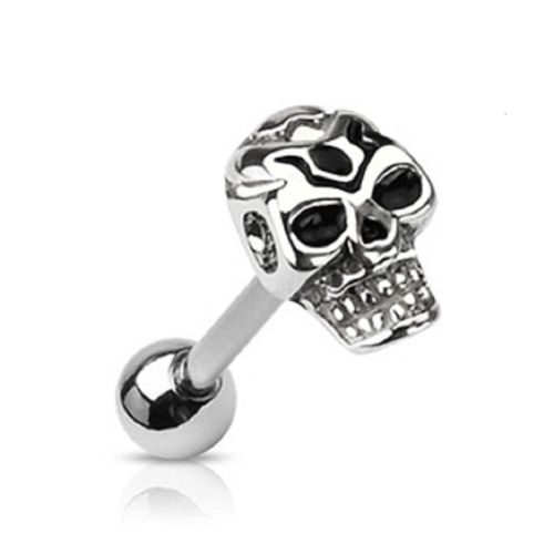 Piercing Langue Tête De Mort Charly Gothique Acier Chirurgical Inoxydable Anti Allergique Barbell Lovepiercing