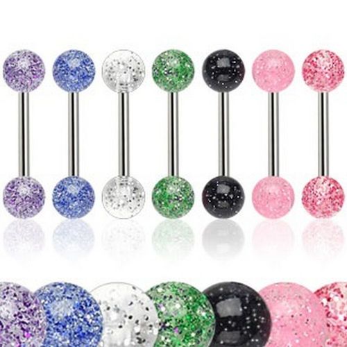 Lot 7 Piercings Langue Mael Paillettes Acier Chirurgical Inoxydable Anti Allergique Barbell Lovepiercing