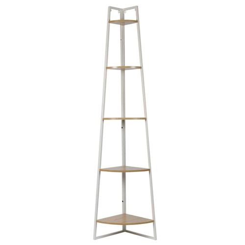 Etagère D'angle 5 Niveaux En Bois Et Métal Edison - Blanc Et Marron