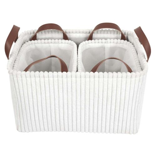 Lot De 3 Paniers De Rangement En Tissu Côtelé - Blanc