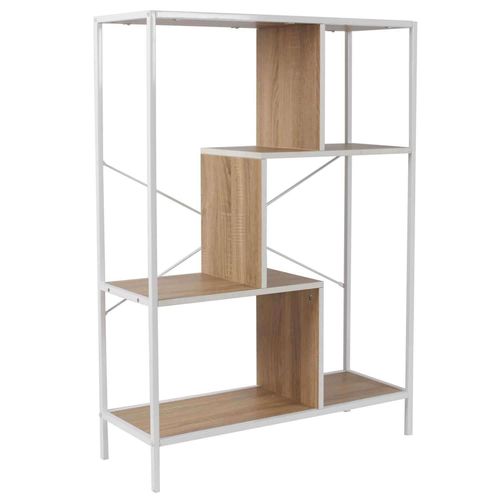 Etagère En Bois Et Métal Edison - H. 113 Cm - Blanc Et Marron