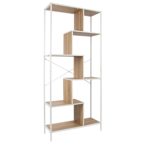Etagère En Bois Et Métal Edison - H. 180 Cm - Blanc Et Marron