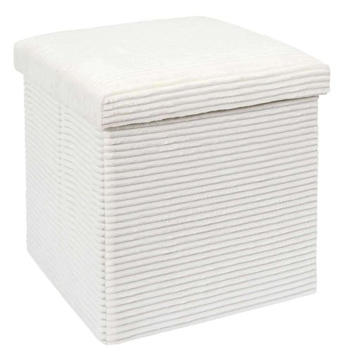 Pouf De Rangement Pliable Effet Côtelé - Beige