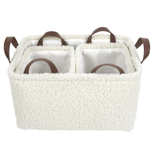 Lot De 3 Paniers De Rangement En Bouclette - Blanc