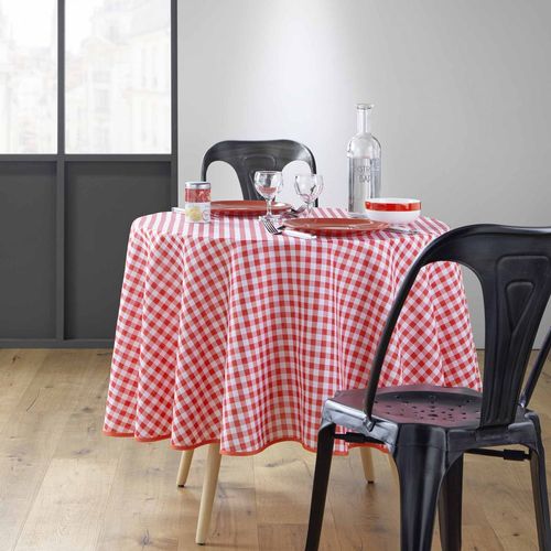 Nappe Antitache Ronde - Diamètre 180 Cm - Carreaux Vichy Rouge - Rouge Rouge