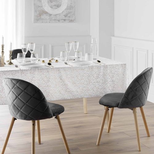 Nappe Antitache Rectangulaire 140x240 Cm - Mikado Or - Blanc Blanc