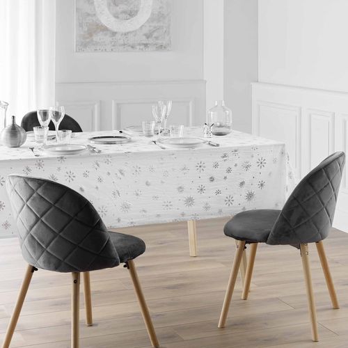 Nappe Antitache Rectangulaire 140x240 Cm - Flocons Argent - Blanc Blanc