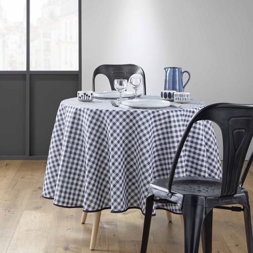 Nappe Antitache Ronde - Diamètre 180 Cm - Carreaux Vichy Bleu - Bleu Bleu