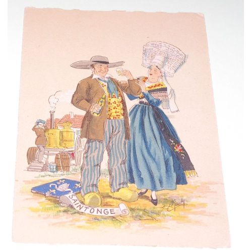 Carte Postale Aquarelle- Costumes Et Blason Saintonge - Éditeurs Barré-Dayez