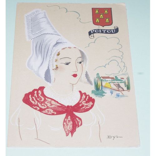 Carte Postale Aquarelle - Costume Et Blason Poitou- Éditeurs Barré-Dayez
