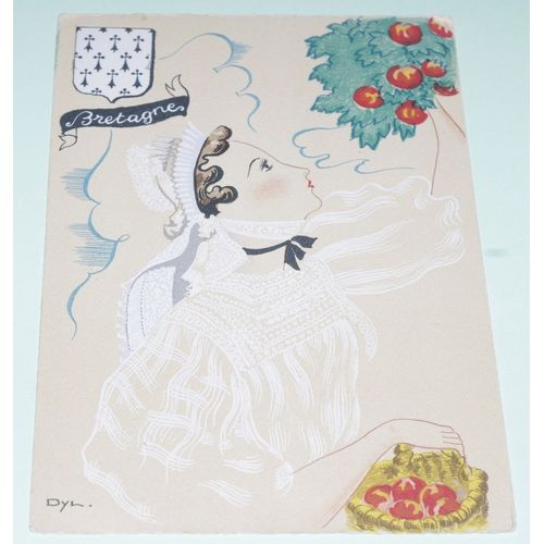 Carte Postale Aquarelle - Costume Et Blason De La Bretagne - Éditeurs Barré-Dayez