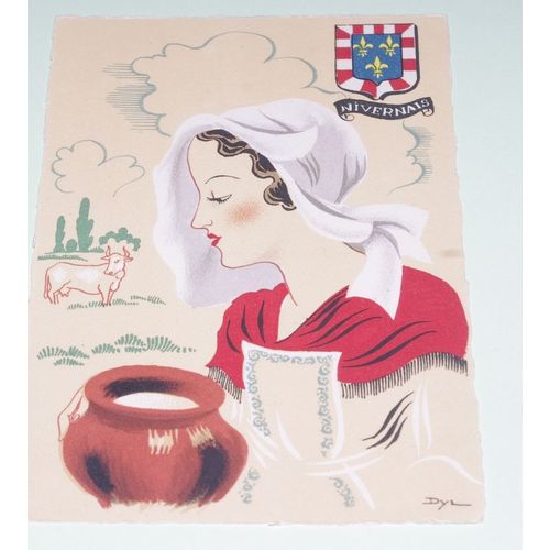 Carte Postale Aquarelle - Costume Et Blason Nivernais - Éditeurs Barré-Dayez