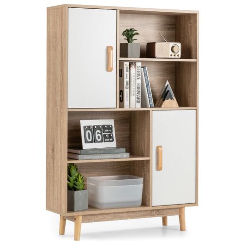 Meuble De Rangement Étagère À 4 Niveaux Bibliothèque À Livre Porte Placard Compartiments Ouvert