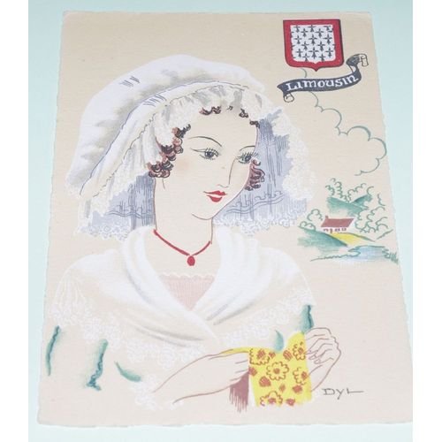 Carte Postale Aquarelle - Costume Et Blason Limousin - Éditeurs Barré-Dayez