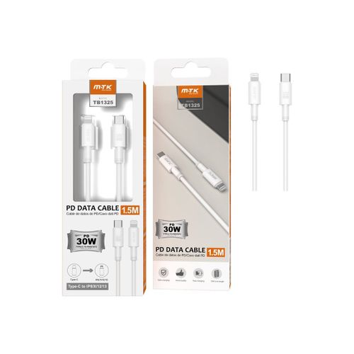 M.TK TB1325 - Câble Lightning - 24 pin USB-C mâle pour Lightning mâle - 1.5 m - blanc - Alimentation USB (30 W)