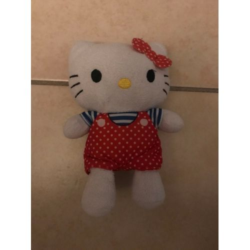 Doudou Peluche Hello Kitty Rouge Bleu Pois Sanrio 17cm