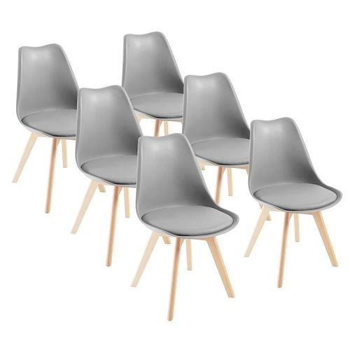 Lot De 6 Chaises Dewinner - Coloris :Gris - Style : Scandinave - Pieds : Bois