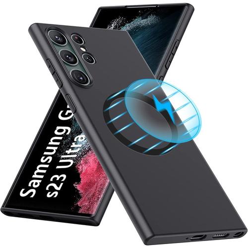 Coque Pour Samsung Galaxy S23 Ultra Avec Cercle Métal Mat Noir - E.F.Connection