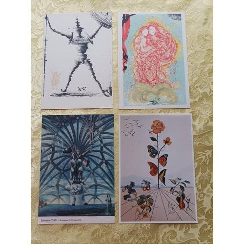 Lot De 4 Cartes Postales De Salvador Dali.