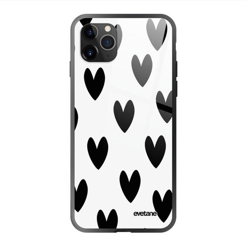 Coque En Verre Trempé Iphone 11 Pro Max Coeurs Noirs Ecriture Tendance Et Design Evetane.