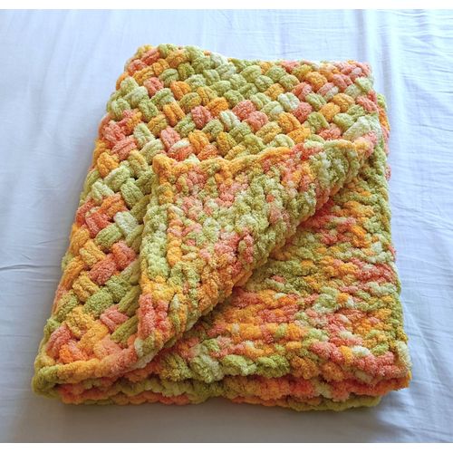Couverture Orange Vert Et Saumon Pour Bebe Et Jeune Enfant. 84 X 71 Cm. Fait Main. Oeko Tex 100