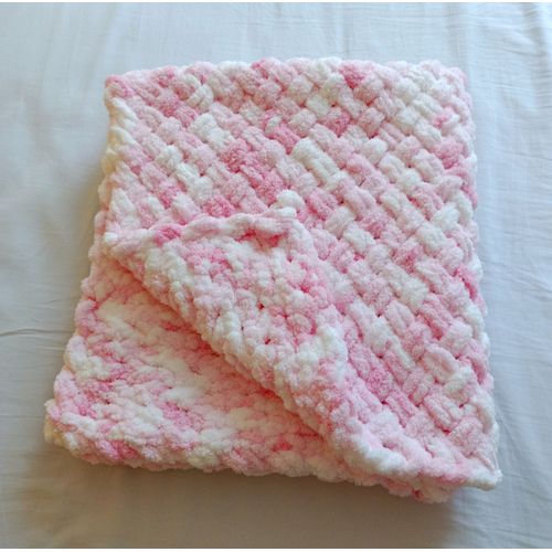 Couverture Rose Et Blanc Pour Bebe Ou Jeune Enfant. 85 X 71 Cm. Fait Main. Oeko Tex 100