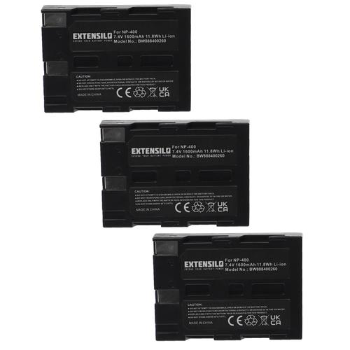 EXTENSILO 3x Batteries remplacement pour Minolta NP-400 pour appareil photo, reflex numérique (1600mAh, 7,4V, Li-ion)