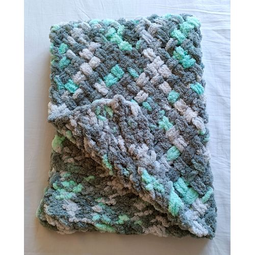 Couverture Vert Et Gris Pour Bebe Ou Jeune Enfant. 90 X 62 Cm. Fait Main. Oeko Tex 100