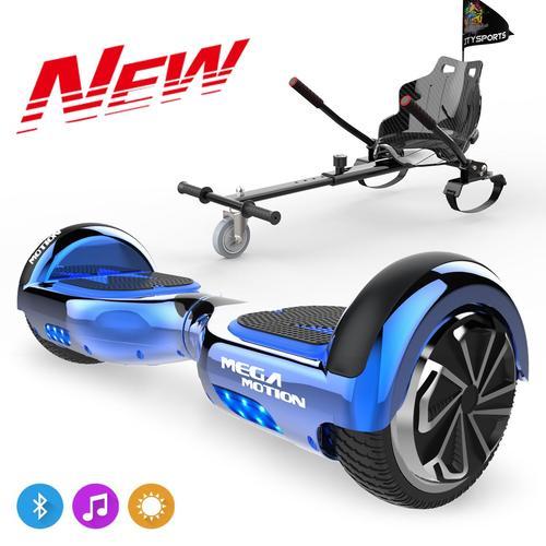 Mega Motion Hoverboard, Overboard 6,5" Et Hoverboard Pour Enfant Auto-Équilibré Avec Led Bleu + Kart Citysports Noir