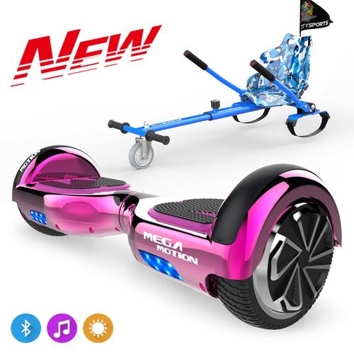 Mega Motion Hoverboard, Overboard 6,5" Et Hoverboard Pour Enfant Auto-Équilibré Avec Led Rose + Kart Citysports Bleu