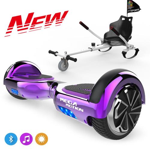 Mega Motion Hoverboard, Overboard 6,5" Et Hoverboard Pour Enfant Auto-Équilibré Avec Led Violet + Kart Citysports Blanc