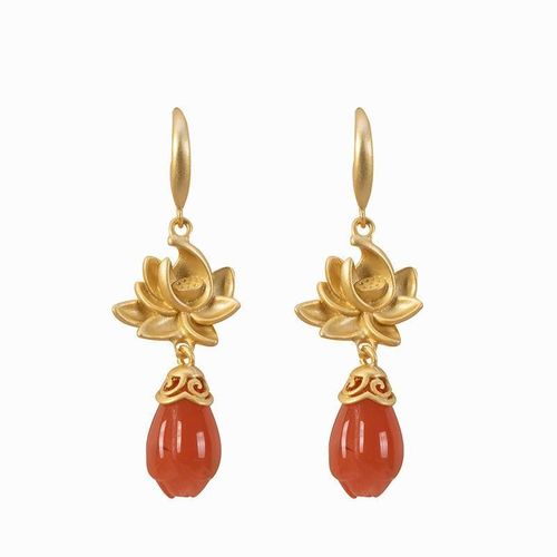 Boucles D'oreilles En Jade Naturel Pour Femmes, Incrustation En Argent, Lotus Doré Clair De Haute Qualité, Design De Niche, Magnolia