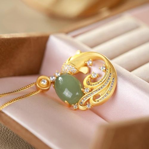 Pendentif En Argent Sterling S925 Incrusté De Jade Hetian Gris, Poisson Vieilli, Tempérament Classique Féminin, Chaîne De Clavicule