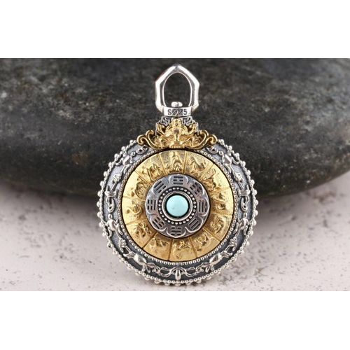 Pendentif Du Zodiaque Rouge Du Sud, Étiquette Volante En Argent Sterling Avec Huit Diagrammes, Double Rotation, Songshi