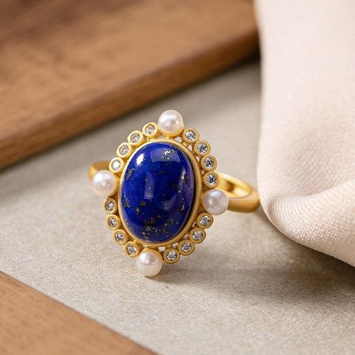 Bague En Lapis-Lazuli Naturel Pour Femmes, Bague Avec Incrustation De Perles En Argent Sterling 925, Bague En Nickel 925, Bijoux En Jade