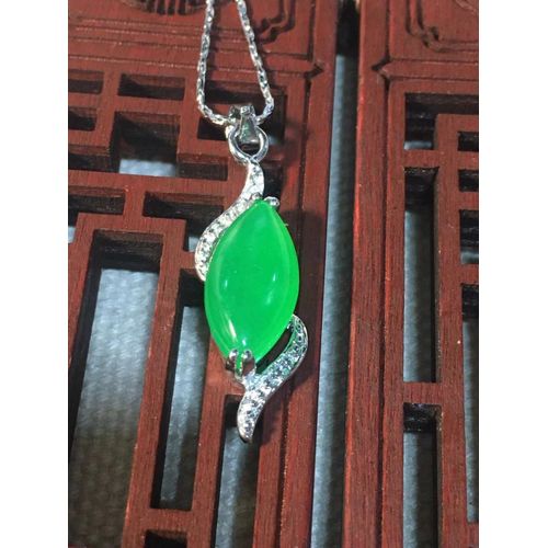 Collier En Argent Sterling 925 Naturel Pour Femmes, Pendentif En Jade Vert Malais