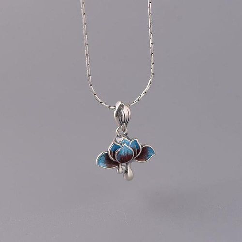 Collier Pendentif Lotus Bleu En Argent Émail, Fermoir Original De La Majorité Chinoise, Design Rétro Charmant, Bijoux Pour Femmes, Nouvelle Collection