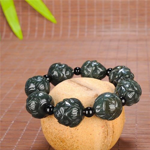 Bracelet En Jade Vert Hétian Naturel Pour Femmes Et Hommes, Bijoux En Jade, Perles De Lotus, Pierres Précieuses