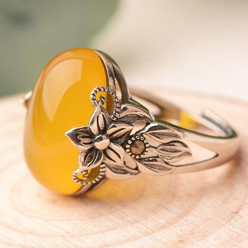 Bague En Agate Jaune Naturelle Pour Femmes, Anneau En Topaze Avec Argent Sterling 925, Bijoux En Jade, Pierre Naturelle, 925