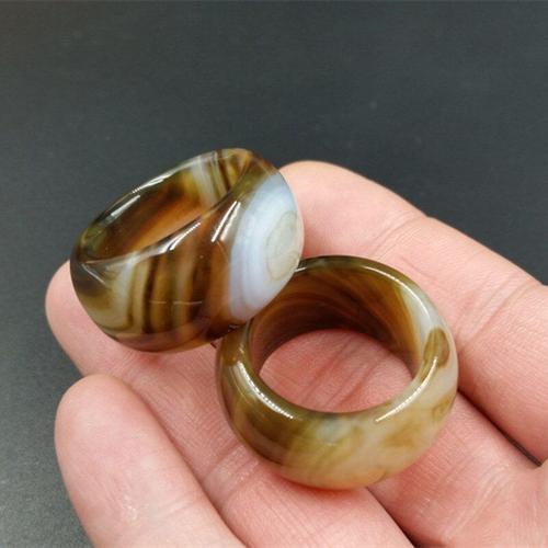 Bague En Agate Marron Naturel Pour Hommes, 1 Paire, Avec Texture, Marque Faite À La Main, Bijoux En Jade, Pierre Naturelle