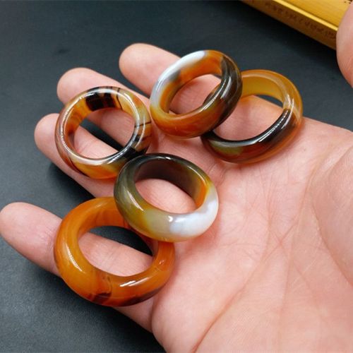 Bague En Agate Marron Naturel Pour Hommes Amoureux, Avec Texture, Faite À La Main, Bijoux En Jade, Pierre Naturelle, 1 Pièce