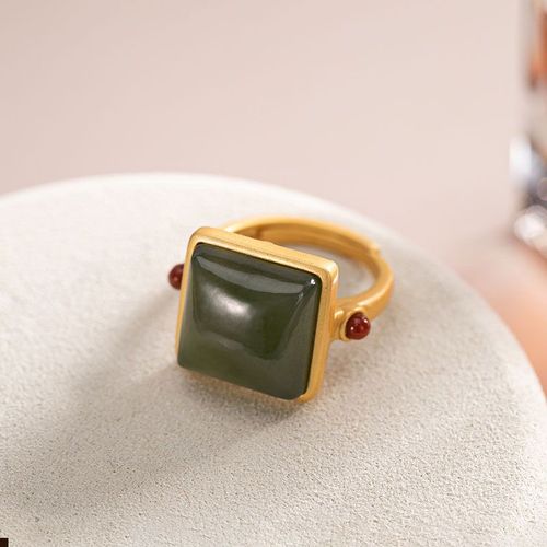 Bague En Argent Incrusté De Saphir Hetian Naturel, Style Chinois Rétro, Forme Géométrique, Breloque Cool, Bijoux De Marque Pour Femmes