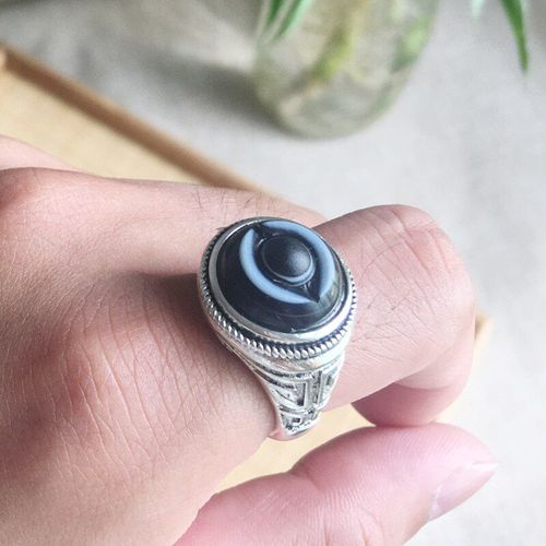 Bague Dzi En Agate Naturelle Et Unique Pour Hommes, Anneau En Argent Sterling 925, Bijoux En Pierre Naturelle, 925