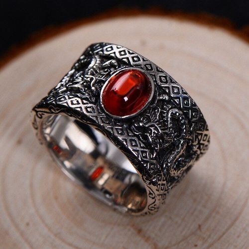 Bague En Argent Sterling 100% Pour Hommes Et Femmes, Bijou En Jade Et Rubis Redimensionnable, Dragon, 925
