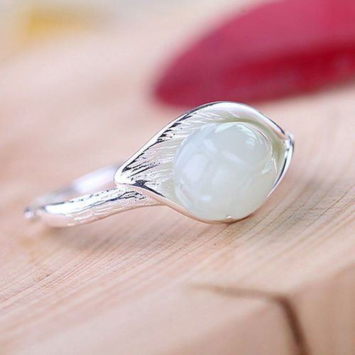 Bague En Argent Incrustée De Jade Hetian Naturel, Ouverture Réglable, Breloque Magnolia Rétro Chinois, Bijoux De Marque Pour Femmes