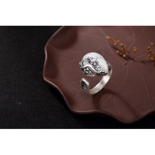 Bague Turquoise Naturelle Avec Fleur De Prunier En Argent Sterling 925 Pour Femmes, Bijoux De Marque En Pierre Naturelle 925
