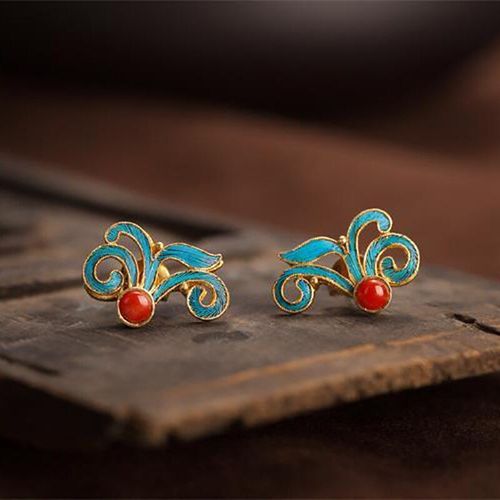 Boucles D'oreilles En Filigrane Doré, En Porcelaine, En Émail Époxy, Original, Style Palais Rétro Chinois, Bijoux En Argent, Artisanat Antique Unique