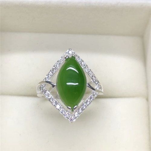 Bague En Argent Sterling 100% Pour Femmes, Bijoux En Jade Vert, Émeraude Redimensionnable, 925