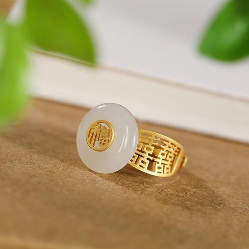 Bague Ronde Ouverte En Jade Hétian Naturel Incrusté Pour Femme, Bijoux Élégants En Argent Plaqué Or, Design Inspiré, Nouvelle Collection